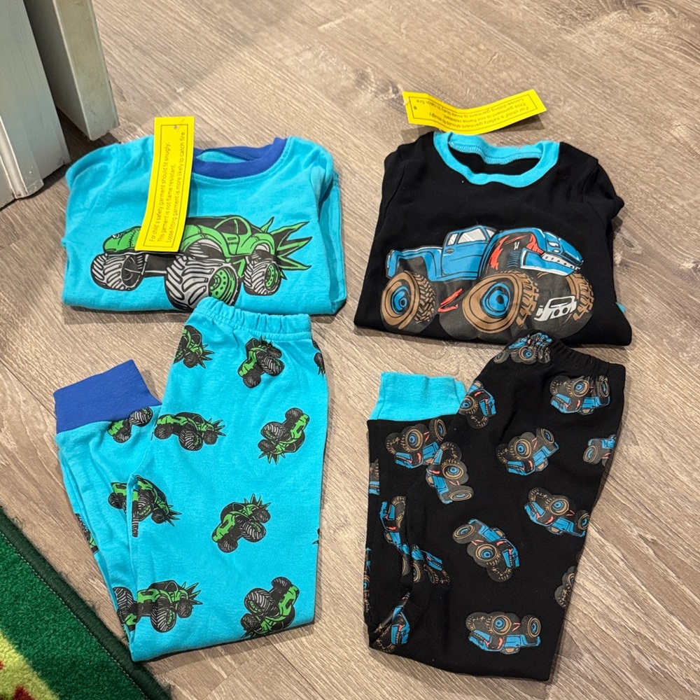 Monster Truck Kids Pajama Set - Blue and Black